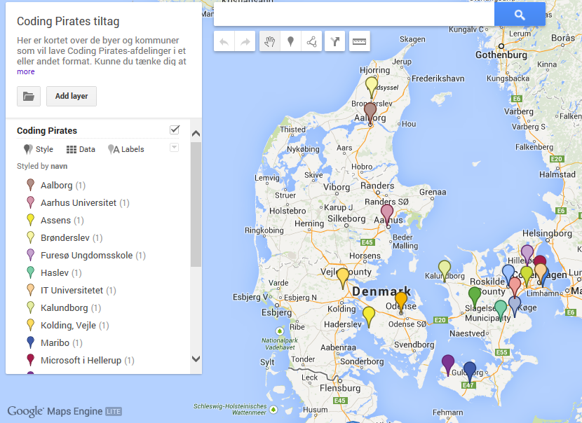 Coding Pirates på Danmarkskortet